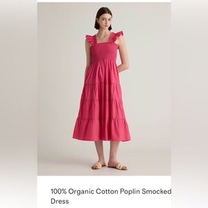 Quince Pink Smocked Ruffle-Strap Midi Dress